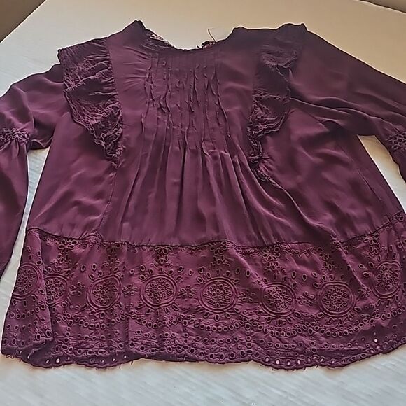 Knox Rose pullover bohemian style long sleeve top with lace size medium - Picture 9 of 12